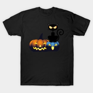 Cute Halloween Pumpkin Black Cat Spooky Season Autumn Vibes Halloween Thanksgiving and Fall Color Lovers T-Shirt